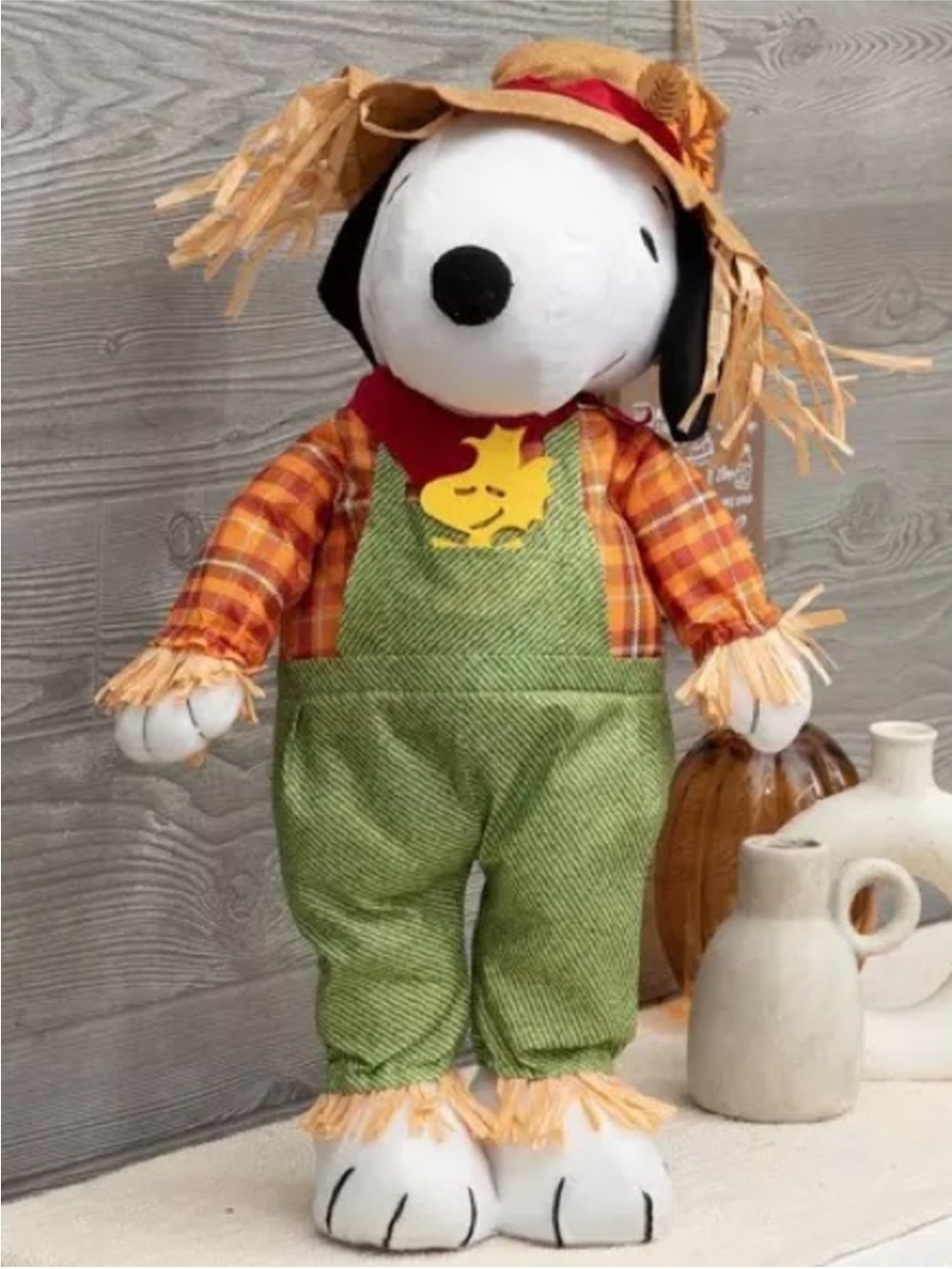 New Fall Snoopy Scarecrow Costume Plush Figure - Green Overalls